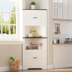 Farmhouse Corner Cabinet, Tall Corner Storage Cabinet with Glass Door & Adjustable Shelves, Bathroom Cabinet with Storage for Living Room, Kitchen, Bathroom, Washed Grey