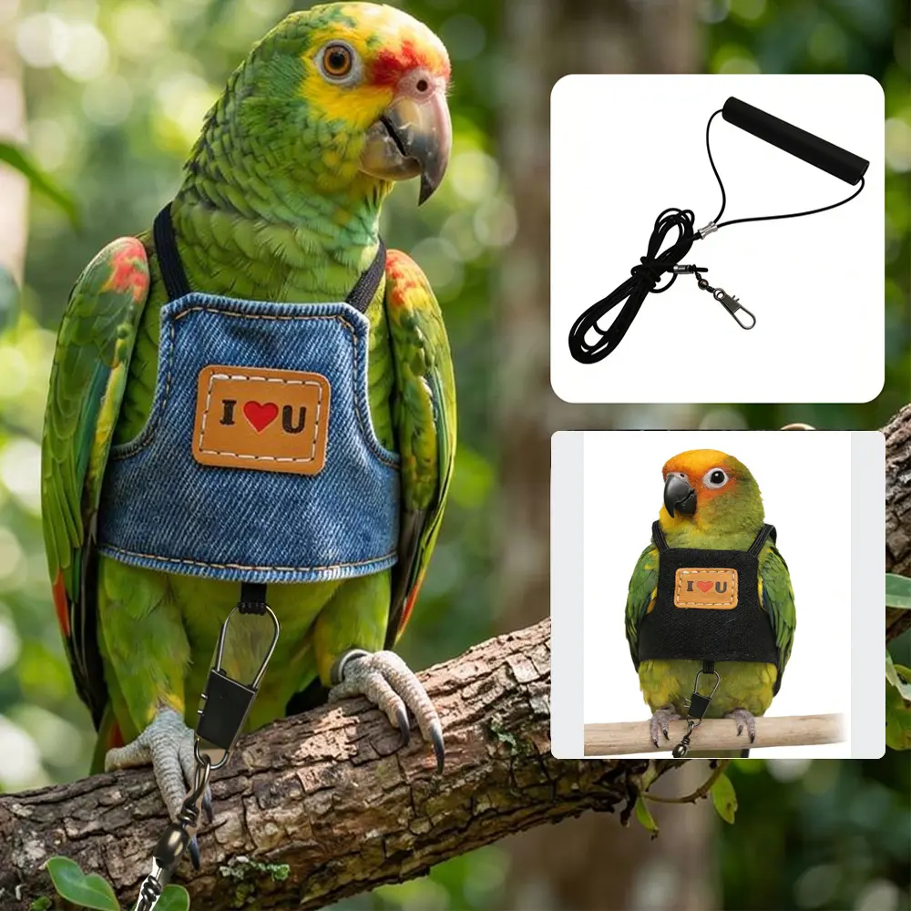 Parrot clothing and leash, bird walking and flying harness, flight suit for cockatiel, budgerigar, lovebird