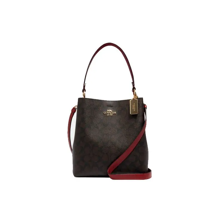COACH Town 26 Classic Monogram Canvas and Leather Bucket Bag for Women, Medium Size
