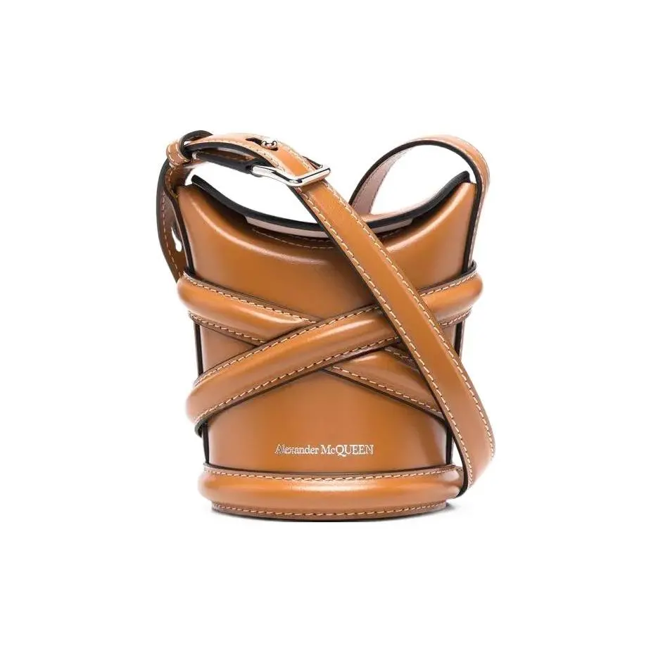 Alexander McQueen The Curve Bucket Bag for Women – Smooth Leather Crossbody and Shoulder Bag in Brown