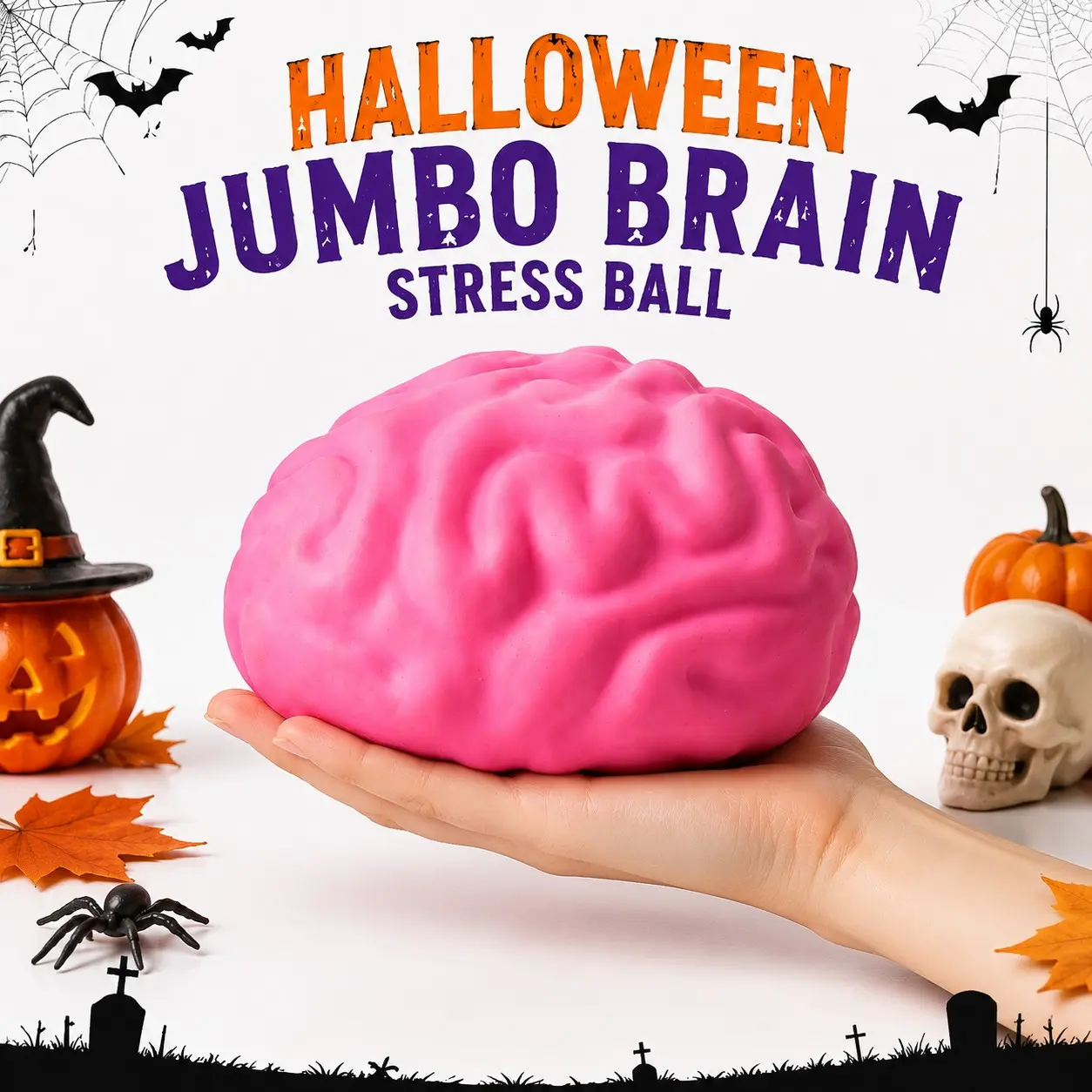 Jumbo Halloween Brain Squeeze Toy, Large Slow-Return Stress Relief Toy, Sensory Stress Ball, Soft Silicone Ball, Kids & Adults, Party Gift, Squishy Stress Balls, Stress Relieving Tool, Stress Relief Tools, Squishies Fidgets, Squishies Slow Rising