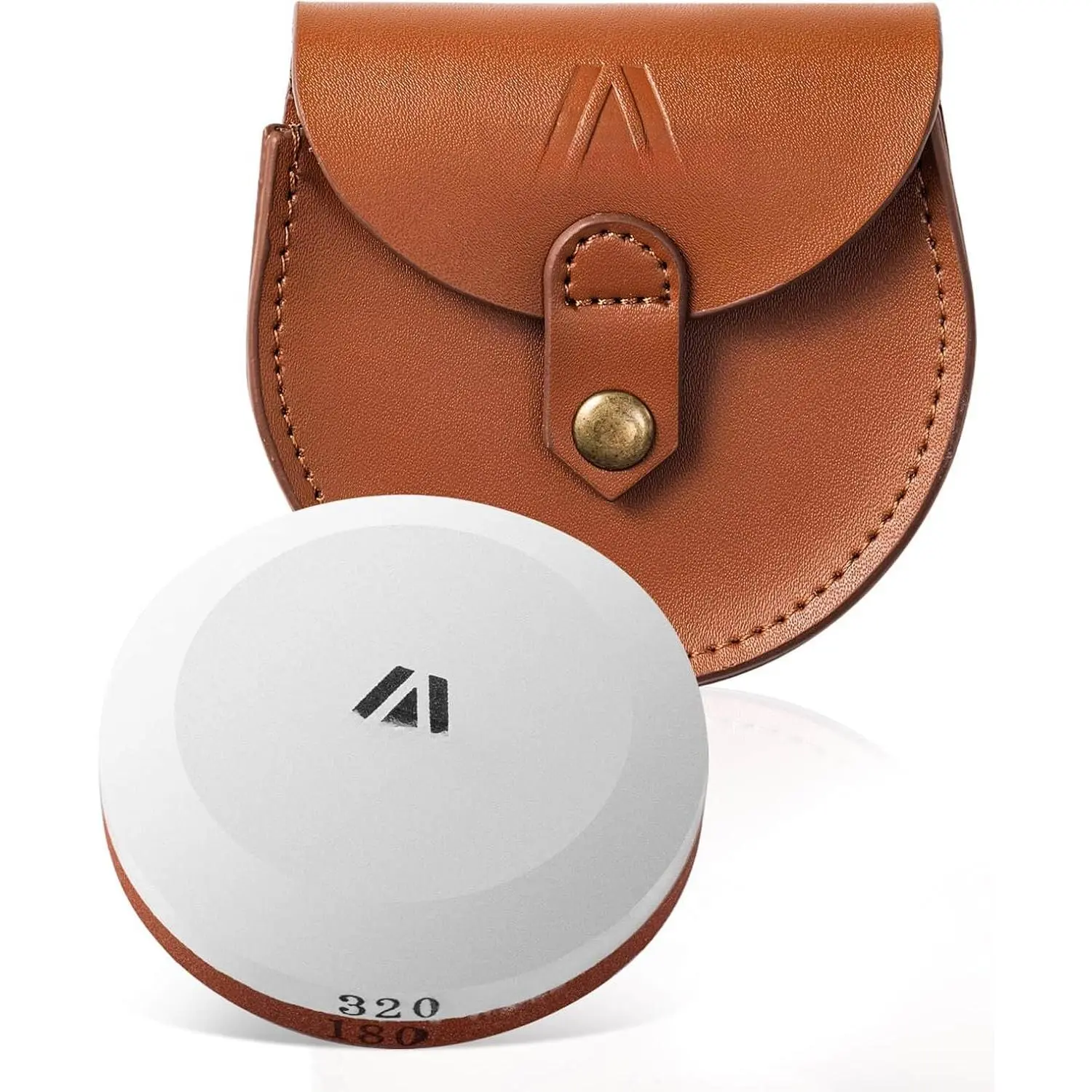 Sharpener - Multipurpose / Sharpening Stone - Whetstone  & Tool Sharpener,  Grit 180/320 Sharpening Puck with Leather Sheath