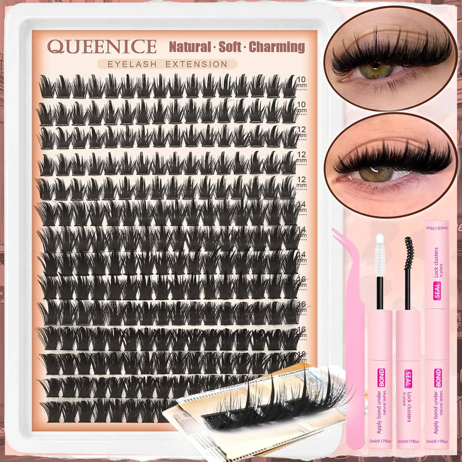 Spiky False Eyelash Extension Kit 80D Spiky Cluster Lashes, D Curl Manga Cat Eye Lash Extensions, 10-18mm Mixed Length Wispy Individual Lash Clusters, Soft Lightweight Reusable False Eyelashes, Easy Pick Up, No Layering, Salon Volume Look