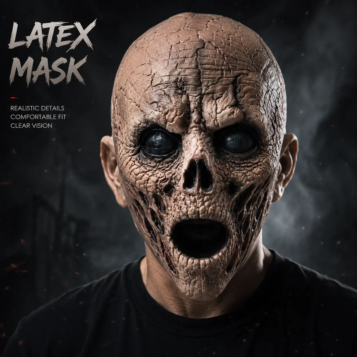 Scary Skeleton Zombie Mask - Realistic Hollow Latex Full Head, Lightweight Comfortable Halloween Party Prop for Cosplay, Eye-Catching Camera Photo Moments
