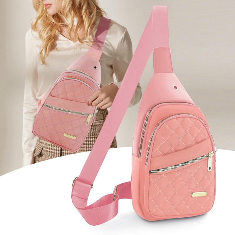 Solid Color Quilted Fanny Pack - Casual Zipper Chest Belt Bum Bag, Adjustable Sling Bag for Daily Use, Lightweight & Waterproof