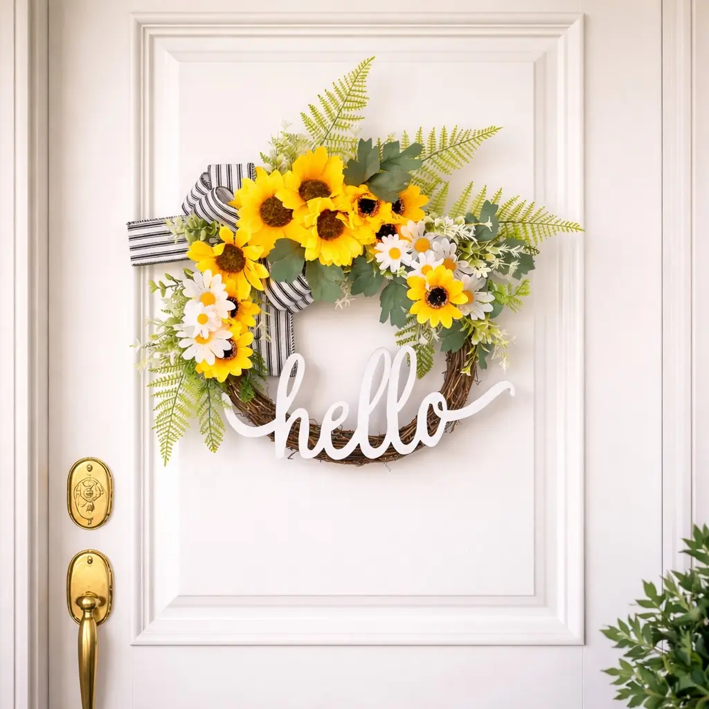 Sunflower Letter Artificial Floral Decorative Wreath Door Hanging Decor, Holiday Party Wedding Gift, Festive Decoration, Home Front Door Garden Wall Decoration, Thanksgiving Anniversary