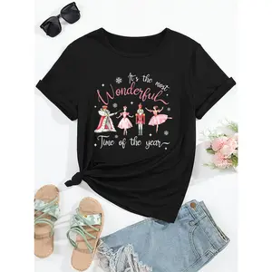 Nutcracker Ballet Graphic T-Shirt for Women, Casual Pink Short Sleeve Crew Neck Tee Made from 100% Cotton Fabric