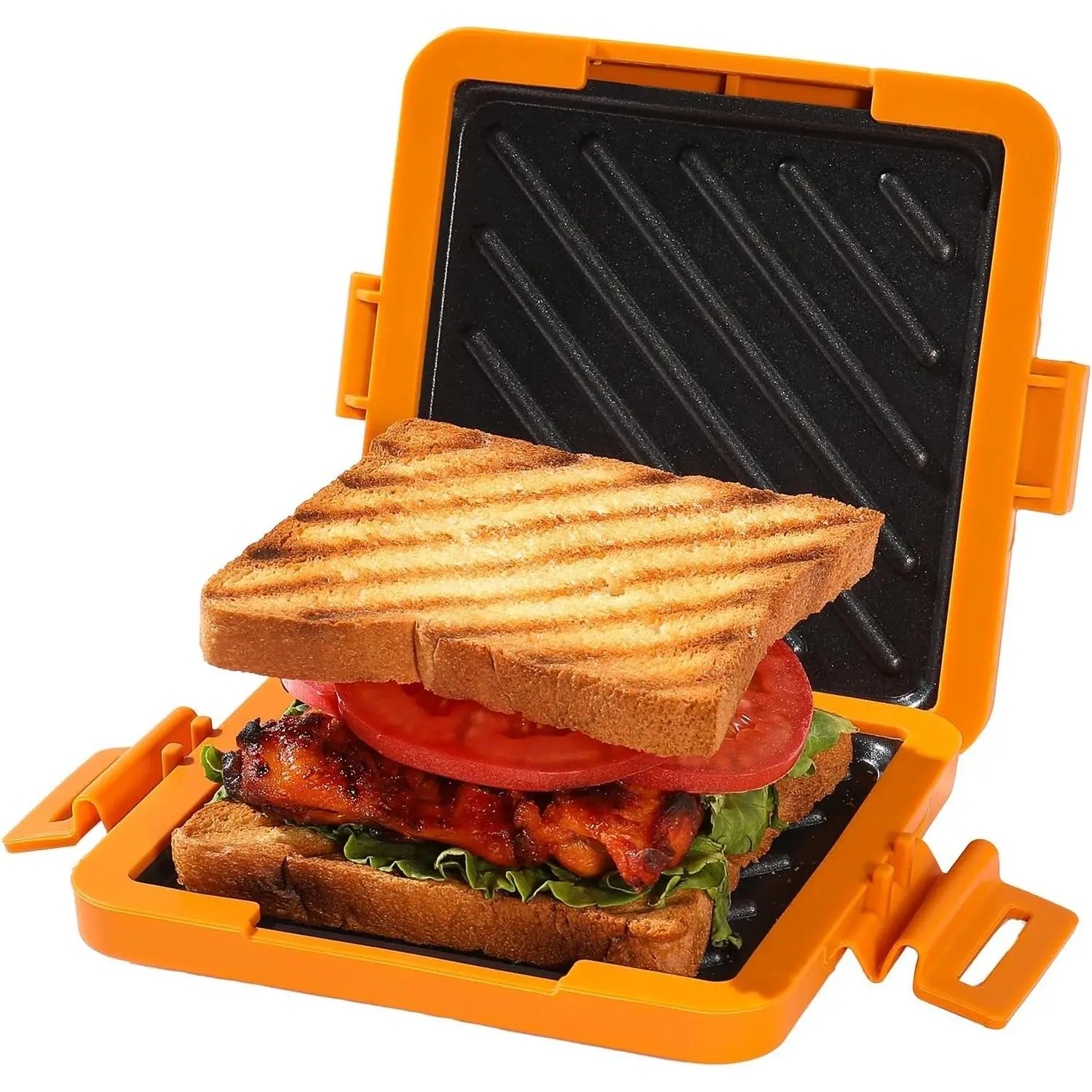 Microwave Toastie Sandwich Maker, Nonstick Plate Panini Maker, Versatile Wireless Small Toaster, Toastie Safe in Microwave Oven, Dishwasher Safe, Fast Cooking for Breakfast, Snacks, Orange