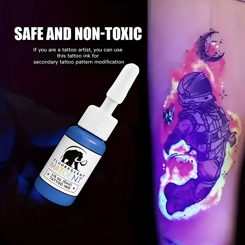Fluorescent Glow-in-the-Dark Tattoo Ink Set - Full-Color 0.17oz/Bottle Safe Non-Toxic Body Art Ink for Tattoo Artists & Enthusiasts, Beauty & Personal Care Makeup Tools Supply, Tattoo Artist