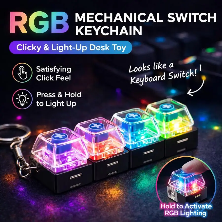 Keyboard Fidget Toy For Adults Fidget Keyboard Clicker Toys With LED Lights Keychain Stress Relief For Anxiety Decompression