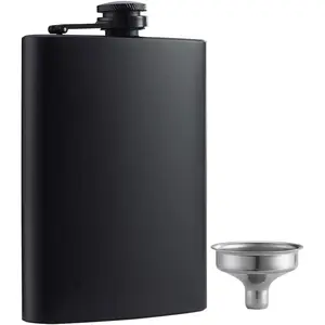 Hip Flask for Liquor Matte Black 8 Oz Stainless Steel Leakproof with Funnel, Great Gift Idea Flask