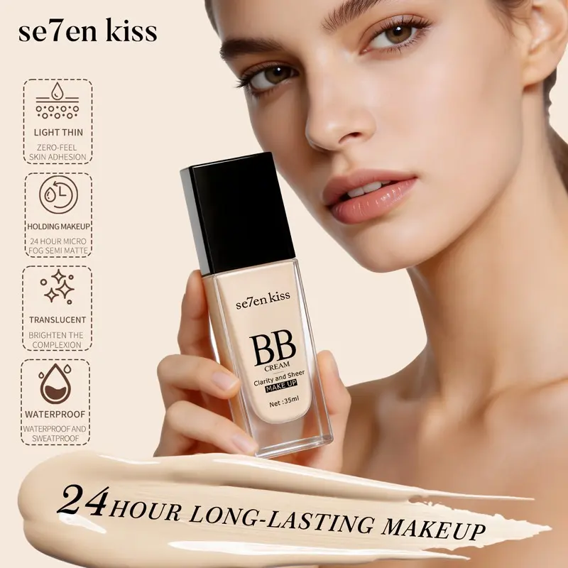 Multi-Effect Bb Cream Foundation, Waterproof Long-Lasting, Strong Coverage, Conceals Pores and Flaws, Brightens Skin Tone, Smooth and Hydrating