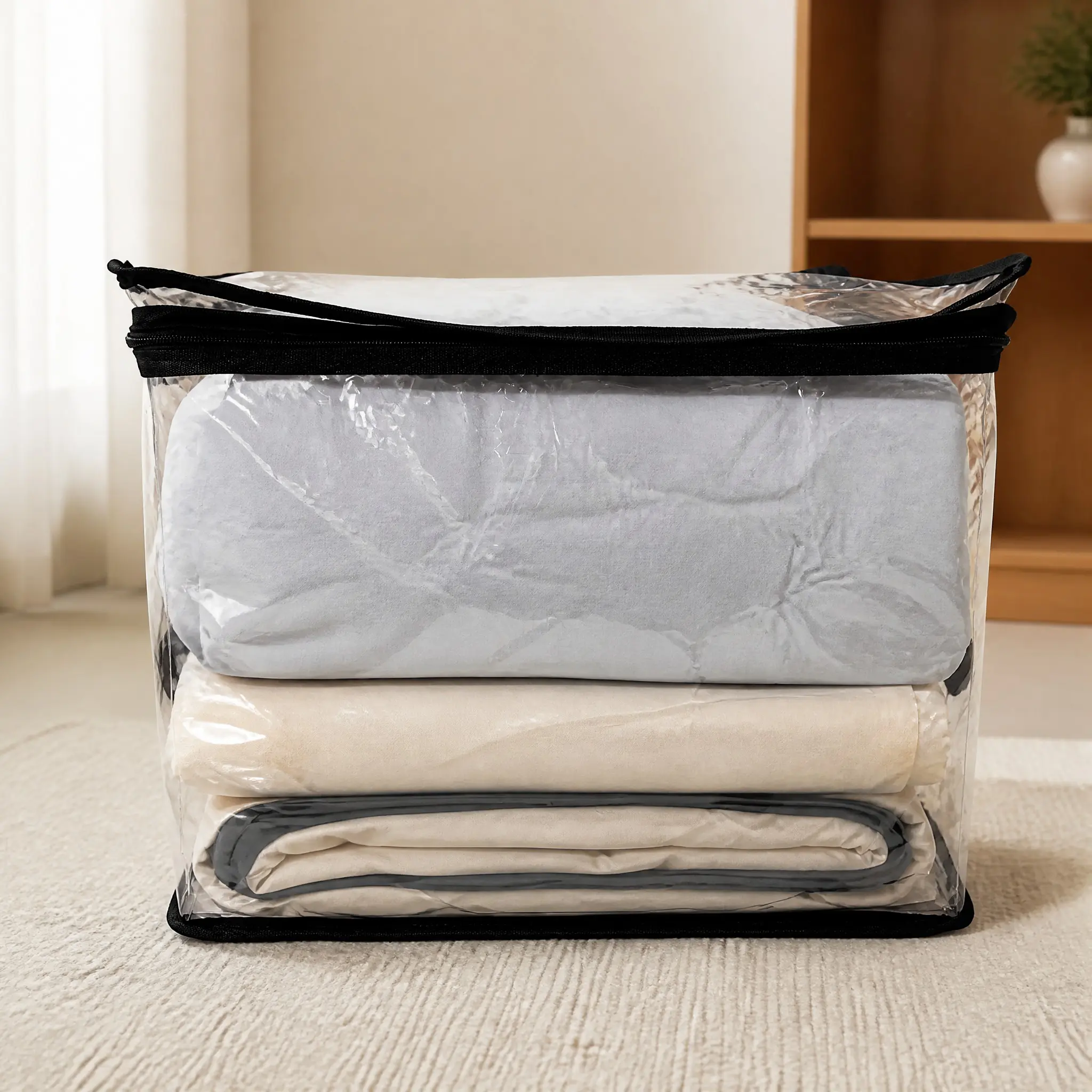 Large transparent thick plastic storage box, clear storage, can store quilts, with hinged lid, household, moving, attic use, heavy-duty durable large-capacity storage box