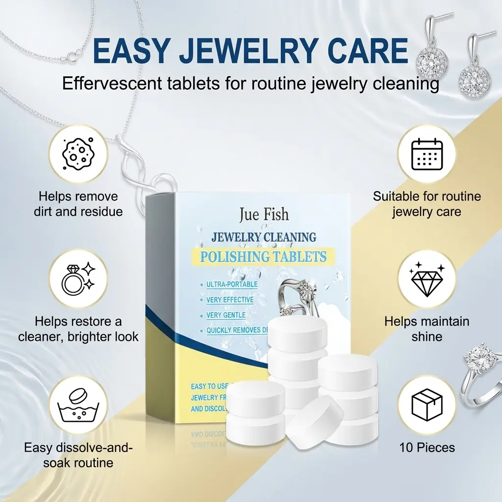 Jewelry Cleaner Tablets, Effervescent Jewelry Cleaning Tabs for Rings, Earrings, Necklaces, Bracelets, Gold, Silver, Diamonds, Gemstones, Dirt, Tarnish Care, Shine Restore, Anti Oxidation Care, Jewelry Maintenance and Daily Accessory Cleaning Use