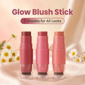 Style B 3-Color Brush Head Blush Stick, Hydrating Cream Blush, Multi-Purpose, Waterproof, Long-Lasting, Portable Travel-Sized, Sensitive Skin-Friendly, Suitable for All Skin Tones