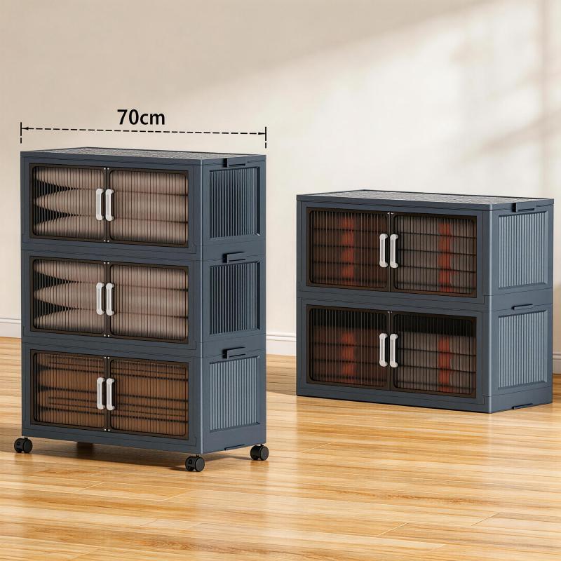 Wheeled 5 Tier Stackable Storage Boxes, Foldable Collapsible Plastic Bins for Home Office & Kitchen