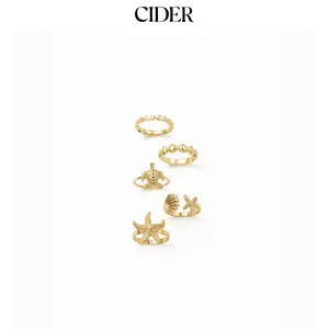 Cider 5PCS STARFISH & SHELL & TURTLE RING SET