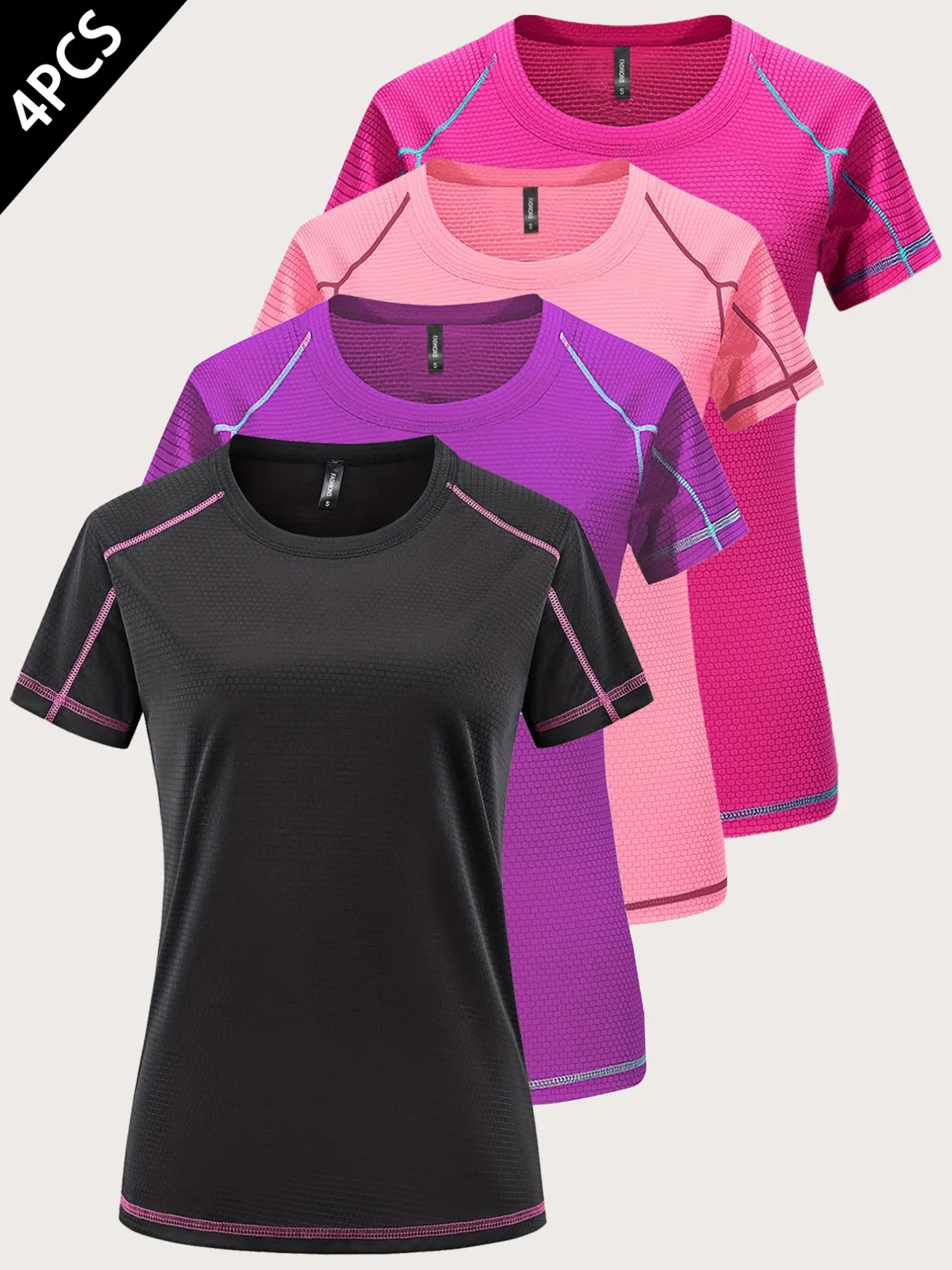 Women's 4-Pack Quick-Dry Training Short Sleeve T-Shirts, Casual Workout Tops, Moisture-Wicking Breathable Fabric, Casual Gym Running Outdoor Wear