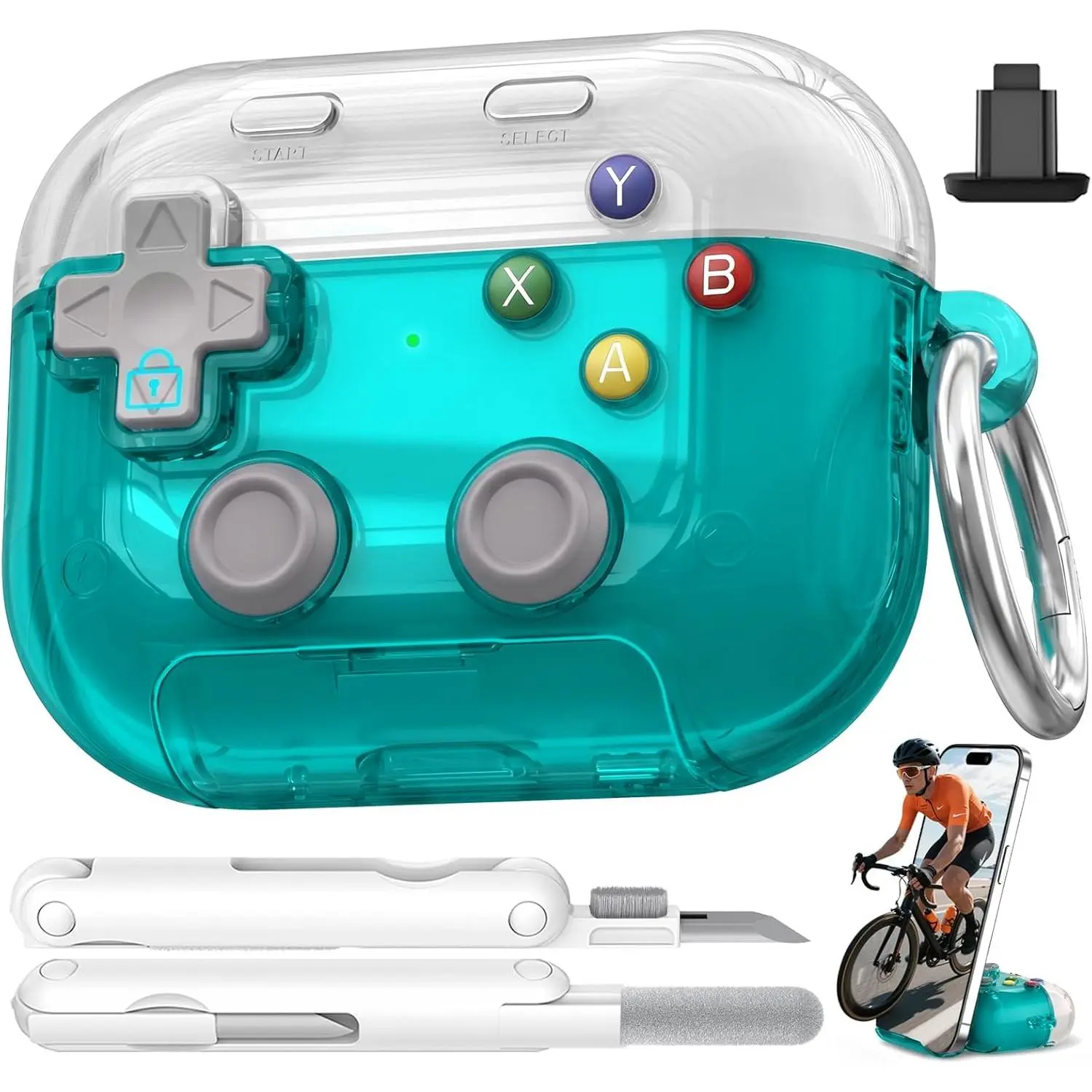 for AirPods Pro 3 Case Cover 2025 with Safety Lock-Clear Blue |   with Pressable Button, As Phone Stand,Two-Piece Design,Support Wireless,Cool Funny Gifts Case for Women Men to Relief Stress