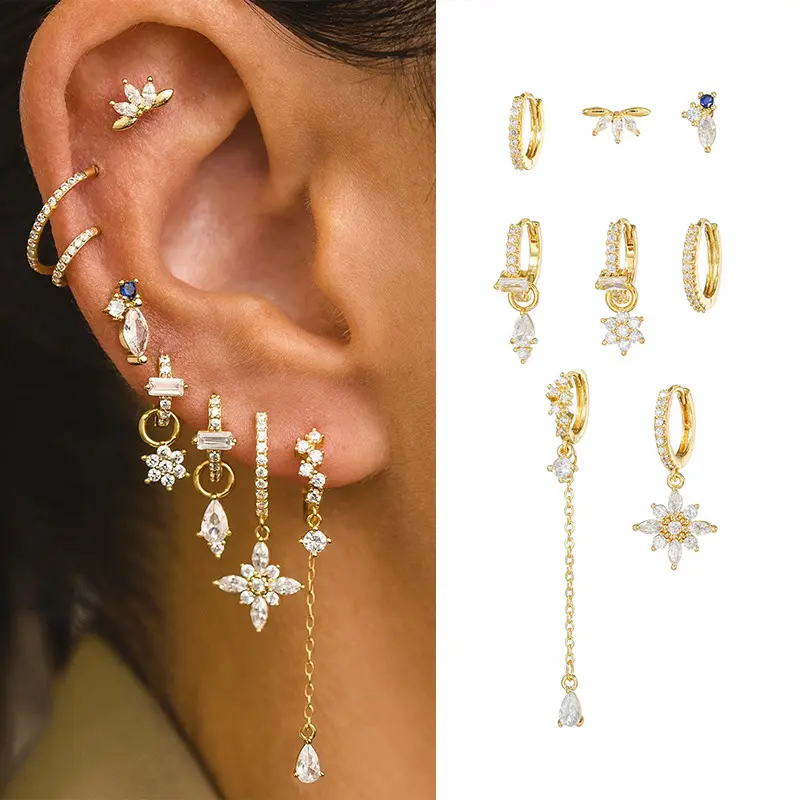 Female Floral Tassel 925 Sterling Silver Post Stud & Dangle Earring Set - Cubic Zirconia, Hypoallergenic, Lightweight, Tarnish Resistant, Versatile Daily Wear Jewelry Gift