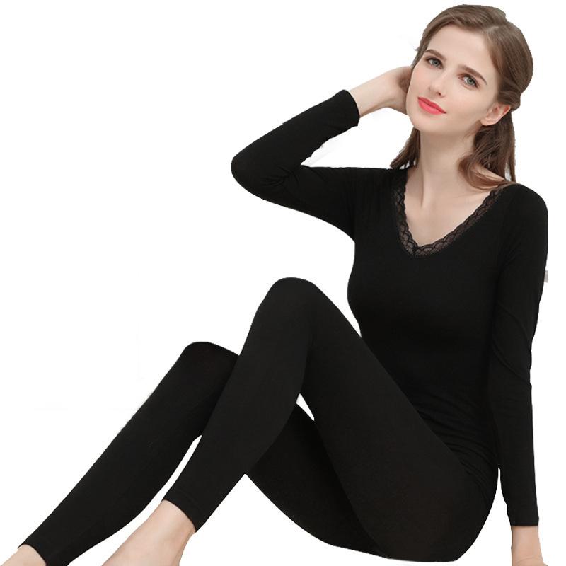 Women's Autumn Thermal Underwear Set, 2-Piece Smooth Cotton Fabric Base Layer - Tight-Fitting Top & Bottom, Suits Sweaters & Loungewear