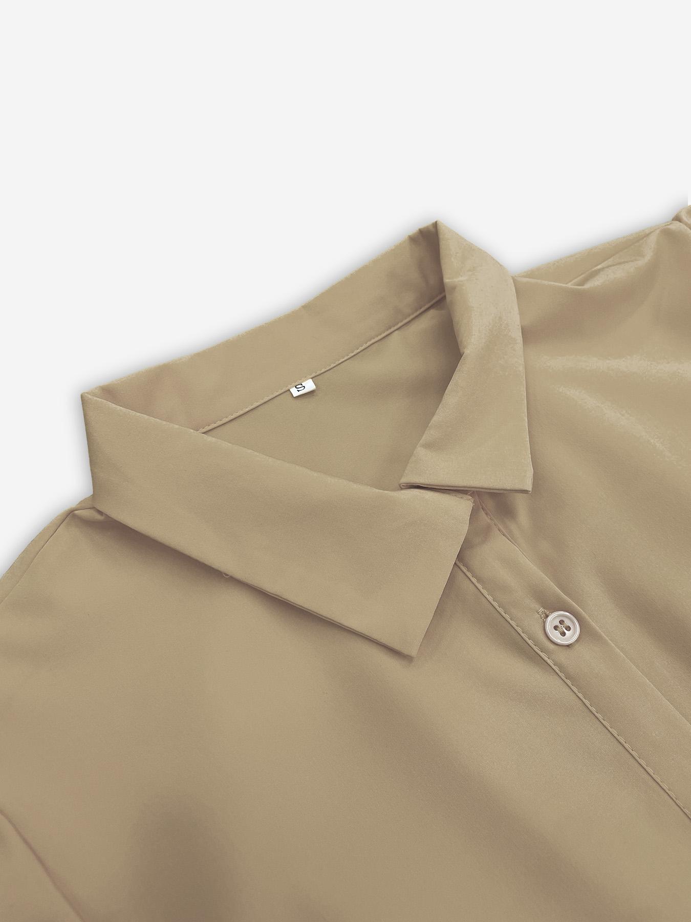 Women's Solid Color Shirt Collar Button Front Dress, Casual Short Sleeve Curved Hem Dress for Daily Wear, Ladies Clothes for Spring & Fall