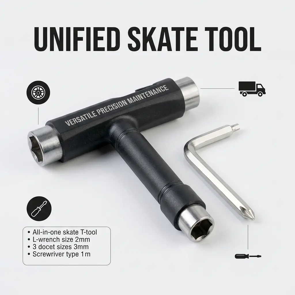 Professional Multi-Function Skateboard Tool Set - T-Handle, L-Shaped Hex Wrenches, 3-Hole Multi-Hole Fit Precision Tools for Wheel Adjusting, Truck & Bolt Maintenance, Compact On-Skate Hardware Tightening (Skateboarding Accessories)