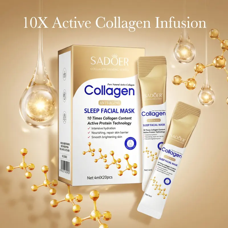 Collagen Sleeping Mask 20Pcs Anti Wrinkle Anti Aging Glowing Glass Skin Face Mask Hydrating Moisturizing Collagen Rich Overnight Facial Skin Care Mask