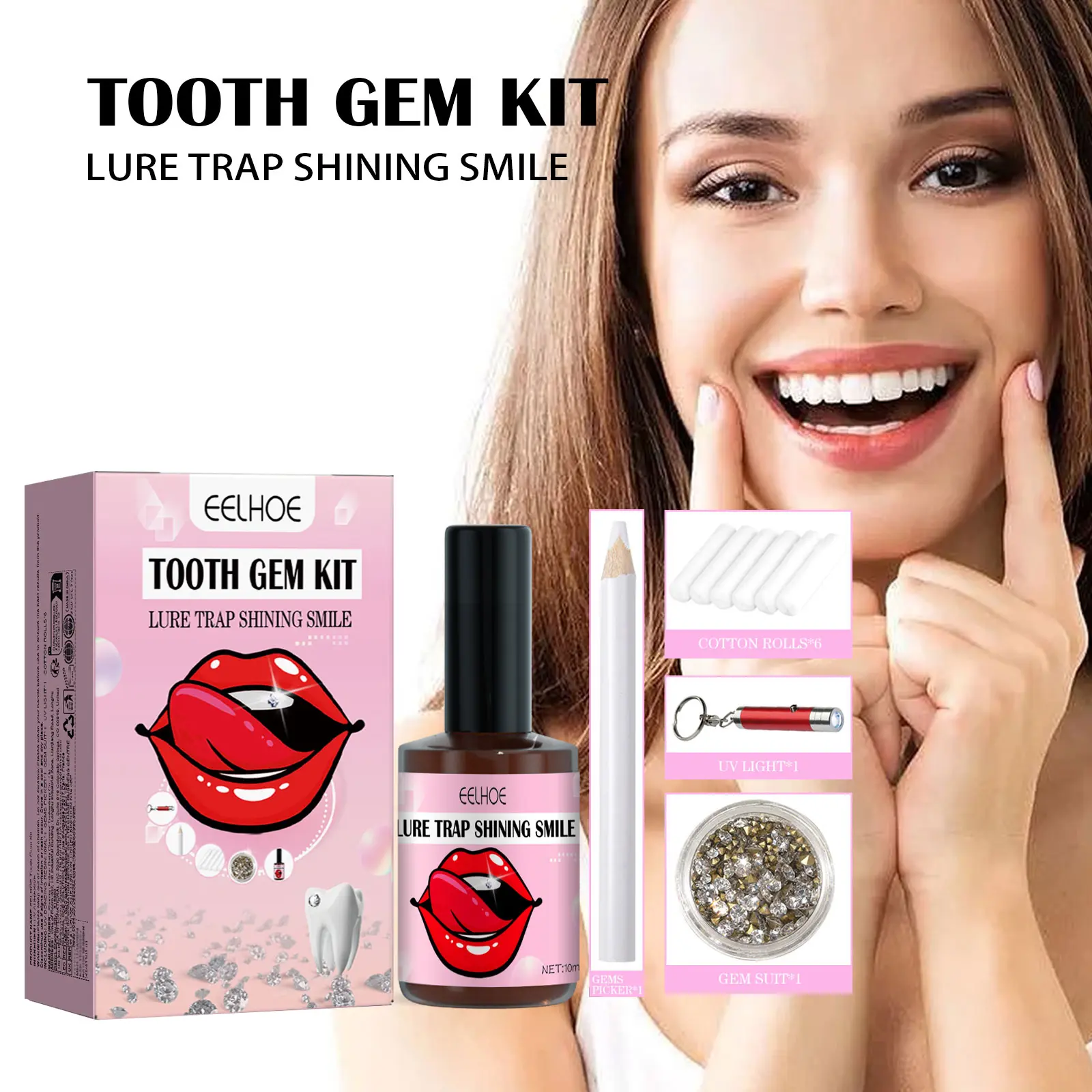 denture,snap,Sparkling DIY Tooth Gem Accessory Kit, Easy On & Removable Crystal Teeth Decor for Party Beauty Styling