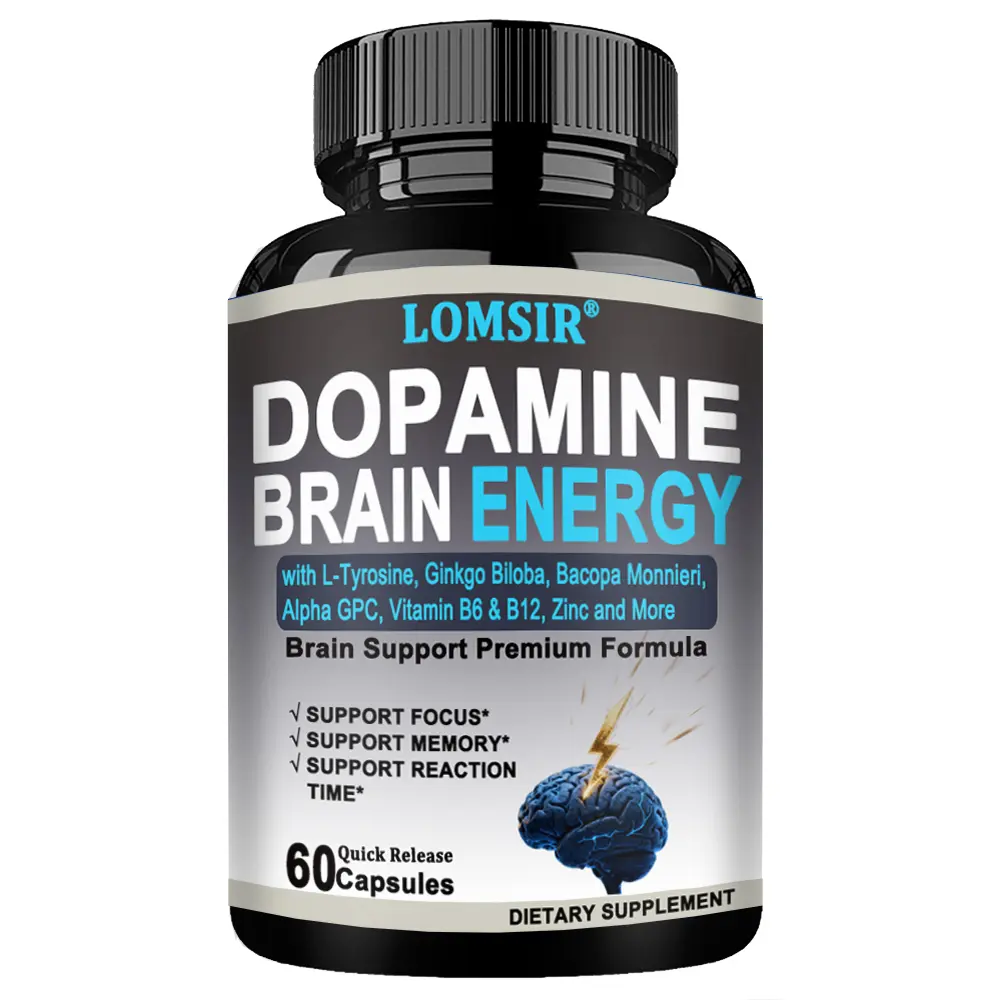 LOMSIR Cognitive Brain Support Dietary Supplement for Adults - L-Tyrosine Herbal Supplements with Ginkgo Biloba, Bacopa Monnieri, Alpha GPC Nootropic Blend - Memory Boost, Mental Clarity, Neuro Protection - Prop 65 Safe - 60 Capsules
