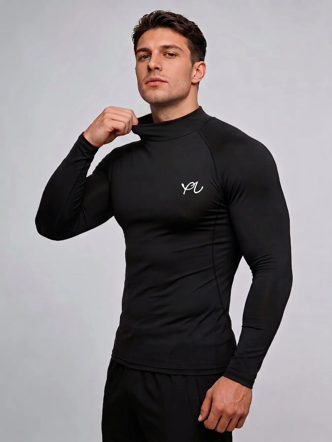 1 Pack Men's Compression Shirt Long Sleeve Mock Neck Athletic Base Layer Top with Abstract Chest Graphic Print High Stretch  Quick Dry Soft Comfortable Activewear for Gym Running Workout Fitness.
