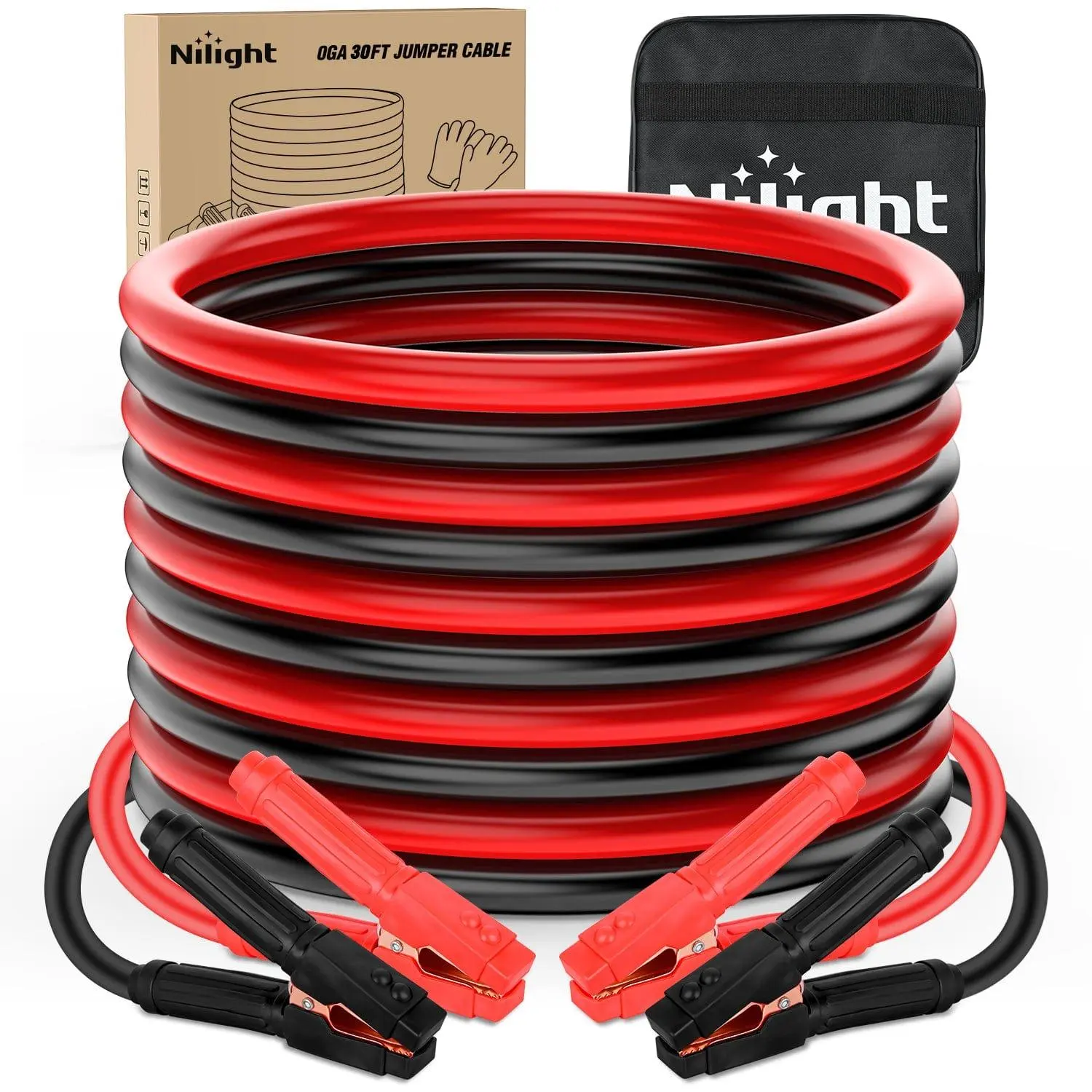 Nilight 0 Gauge 30 FT Heavy Duty Jumper Cable, Emergency Start Tool, High Current Support, Efficient Power Transfer, Tangle-Free Design