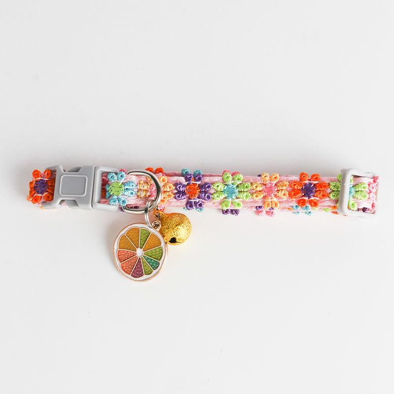 Dopamine Colorful Spring Cat Collar with Elegant Lace Embroidery Gentle Adjustable Fit and Jingle Bell for Cats and Tiny Dogs Stylish Pet Fashion Neckband Accessory