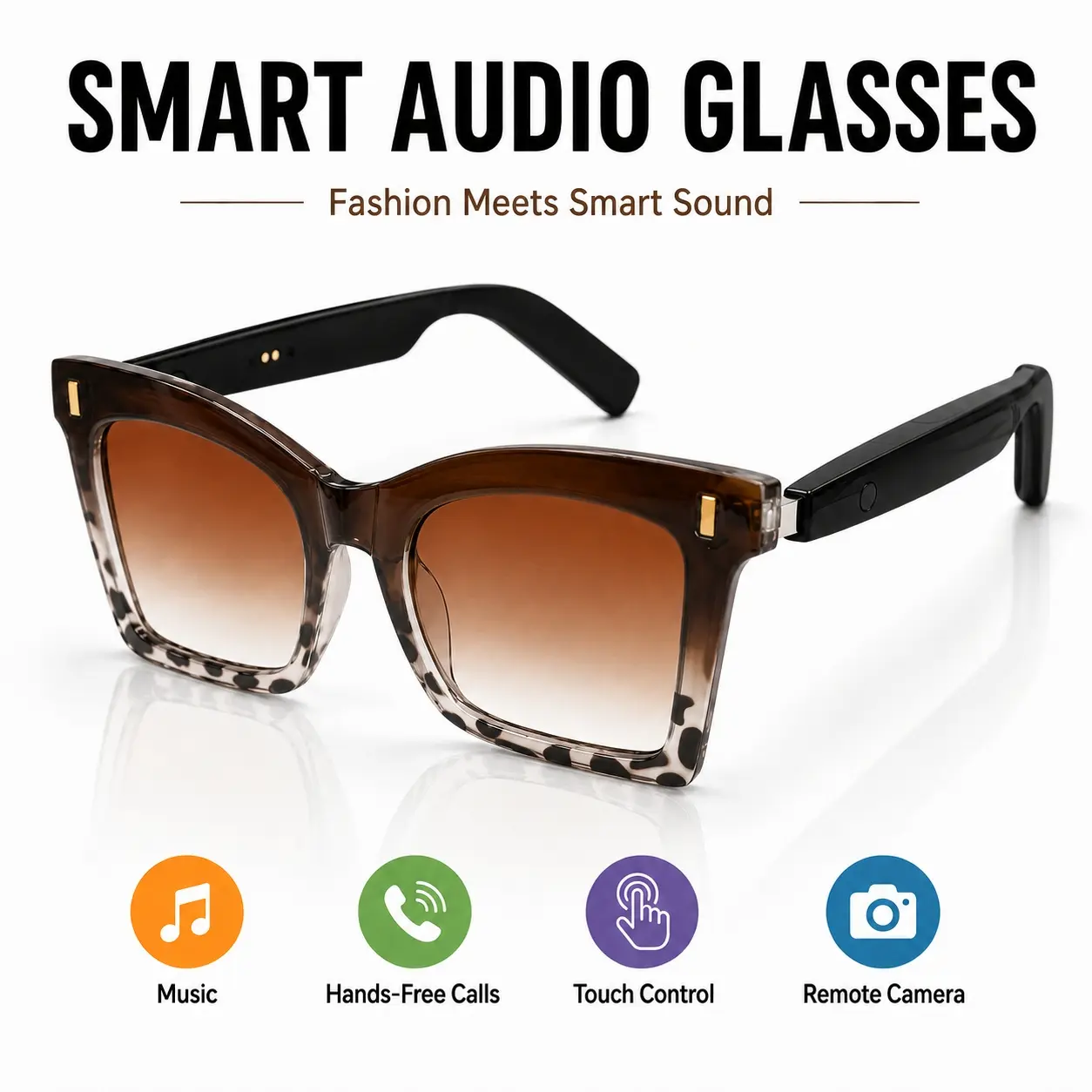 Smart Glasses, Bluetooth Audio Sunglasses with Open-Ear Speakers & Built in Mic, Hands-Free Calls, Touch Control, Voice Assistant, UV Protection for Men Women, Wireless Audio Glasses, Wearable Tech Glasses