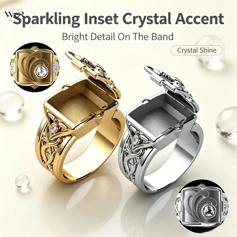 Men’s Popular Locket Ring, Openable Cover Statement Ring, Trend Fashion Hand Jewelry for Daily & Party