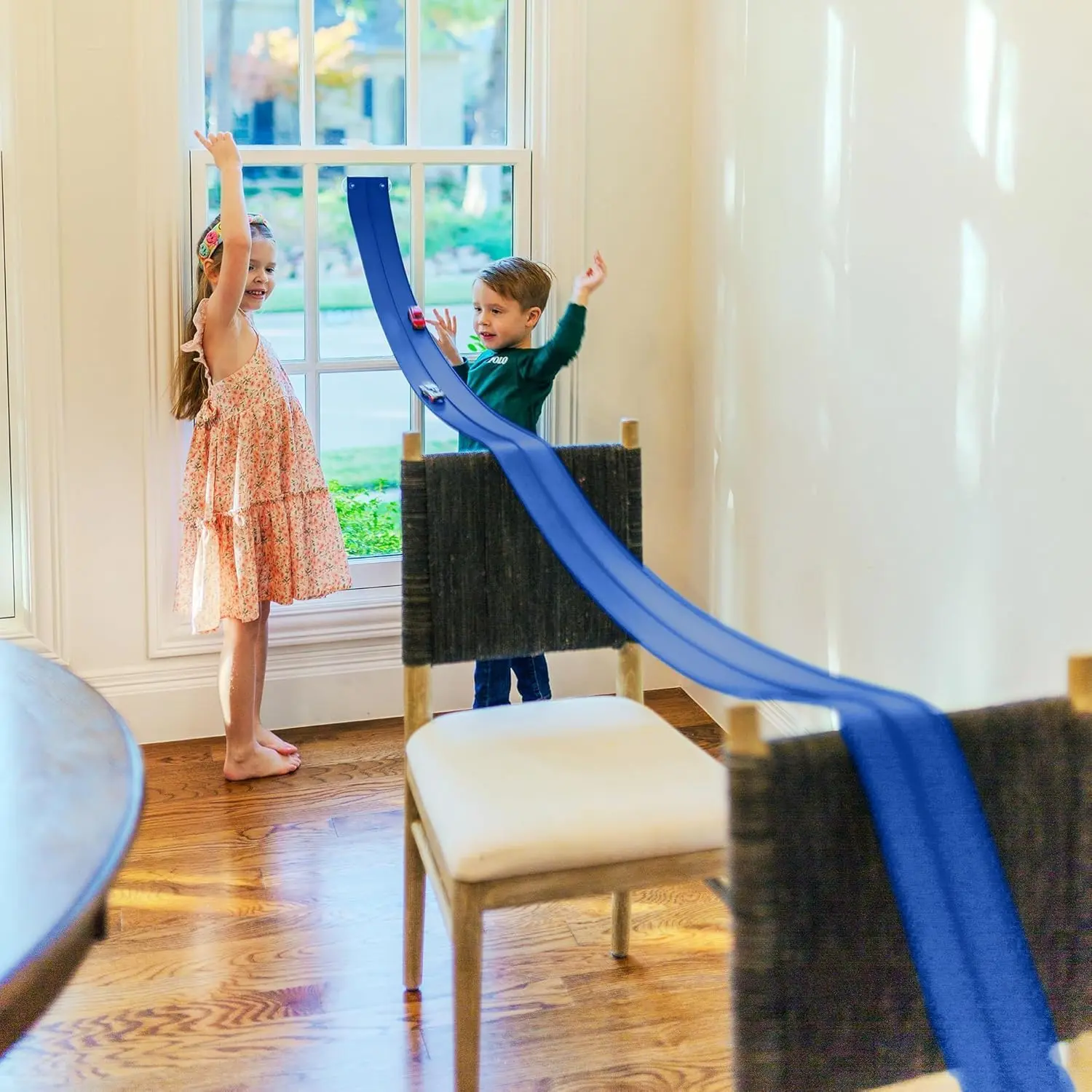 5000 Flexible Race Car Track  Kids Toy with Suction Cups  with Hot Wheels and Diecast 1/64th Cars and More 15 Feet Long Rolls Up Portable Racetrack (Racing Blue)