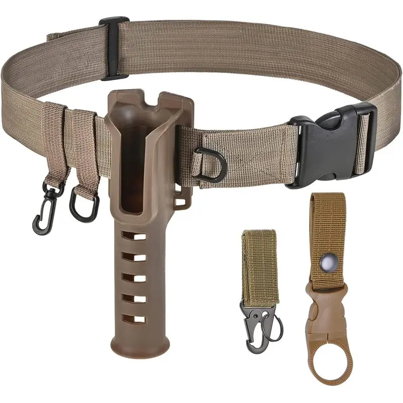 Outdoor sports Fishing Wading Belt with Rod Holder Adjustable Wader Waist Belt| Fishing Rod Holster Quick Release Belt Keeper Bottle Buckle for Fly Surf Kayak Casting Spinning Pole Tool Tackle Gear