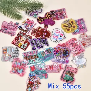 2D Flat - Mix 55pcs Theme FlatBacks for Badge Reel Retractable Thank You Gifts for Students, Doctors and Nurses