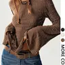 Women's Lace Flare-Sleeve Top, Regular-Fit Crew Neck Long-Sleeve Tee, Feminine Romantic Casual Everyday Top, Knit Fabric Top