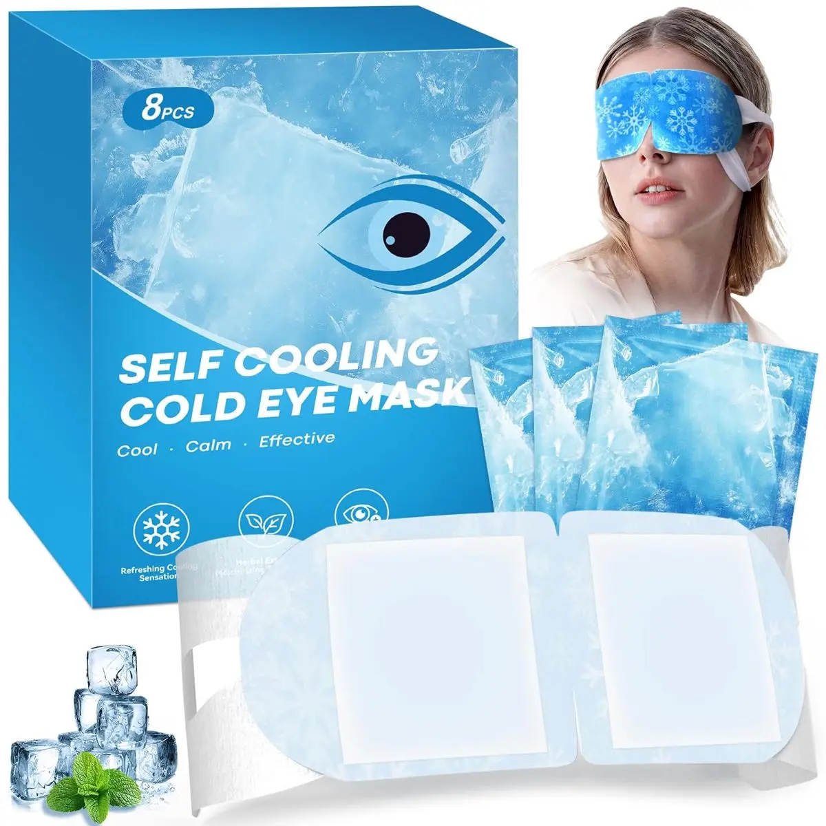 Cooling Eye Masks for Puffiness & Migraine Relief, 8 Pack Soothing Hydrogel Sleep Masks Kit with Menthol & Plant Extracts, Travel Size Gift, Friends, Night Routine, Parents