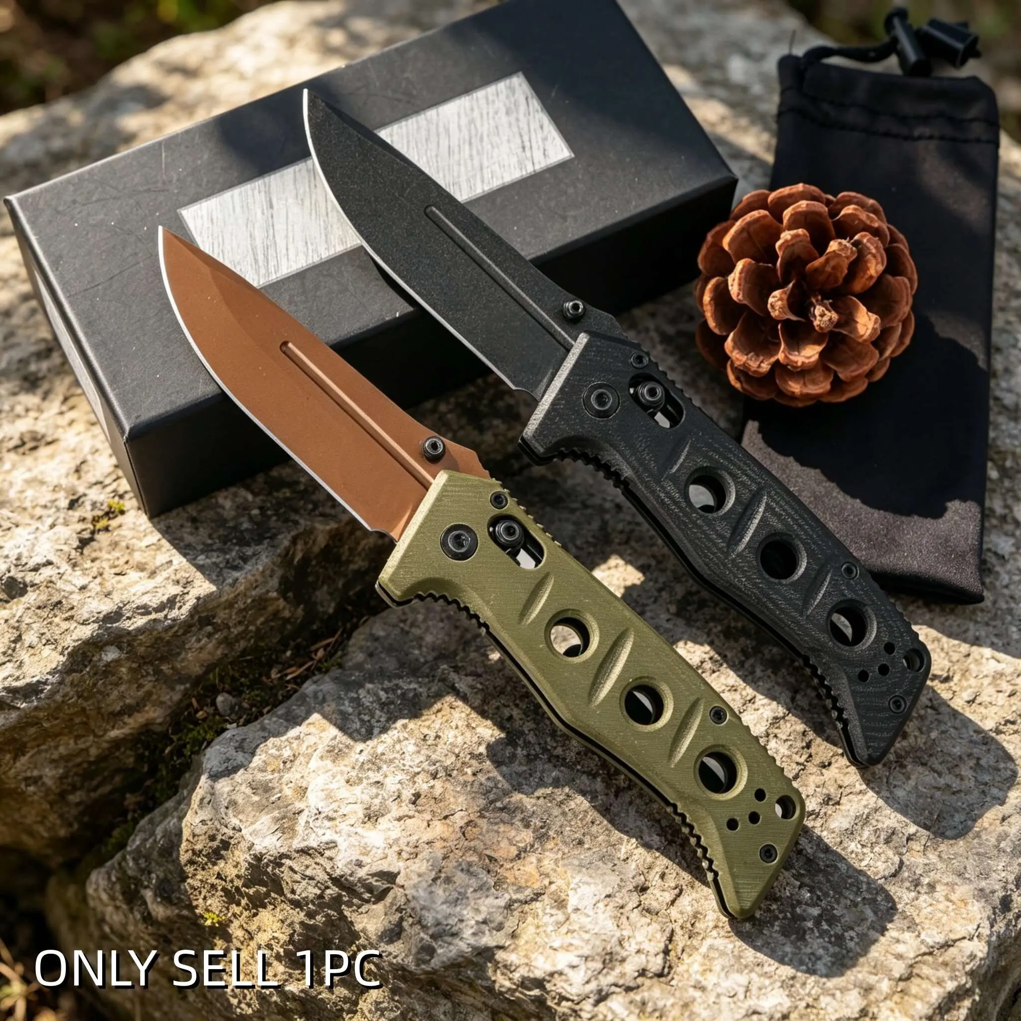 1pc Dual Color G10 Handle Folding Knife, Kitchen Tool, Camping Fishing Hiking Portable Multi-Functional Edc Pocket Knife, Folding Pocket Knives