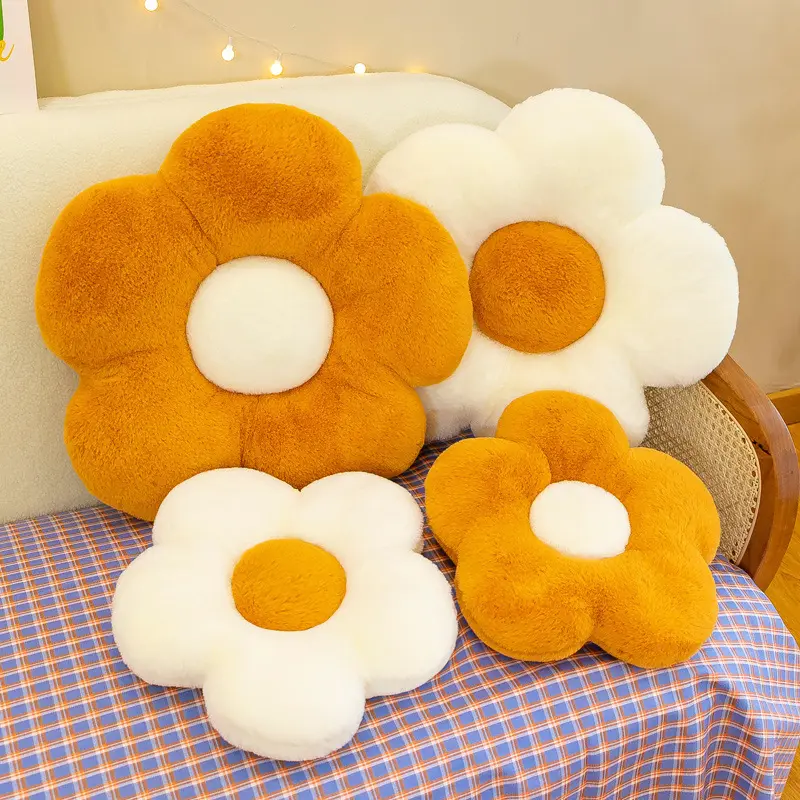 Daisy Flower Shaped Plush Cushion, Soft Rabbit Velvet Throw Pillow, Versatile Seat Pad, Comfortable Nap Pillow and Backrest Ornament for Indoor Daily Home Styling