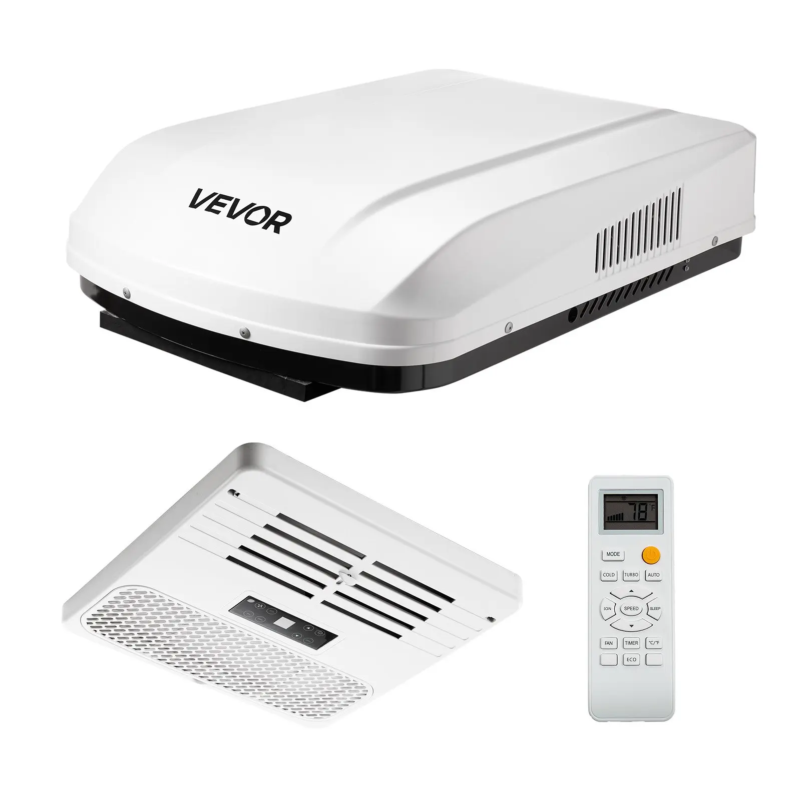 VEVOR RV Air Conditioner, 13500 BTU RV AC Unit, 120V Ducted Rooftop Air Conditioner with Variable Speed Compressor, Easy Install Quiet Cooling AC Unit with ADB Button Control and Remote Control, White