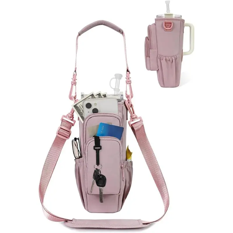Insulated Crossbody Tumbler Carrier for 40oz & 30oz Tumblers with Handle, Pouch with Adjustable Strap, Phone Pocket and Straw Cover
