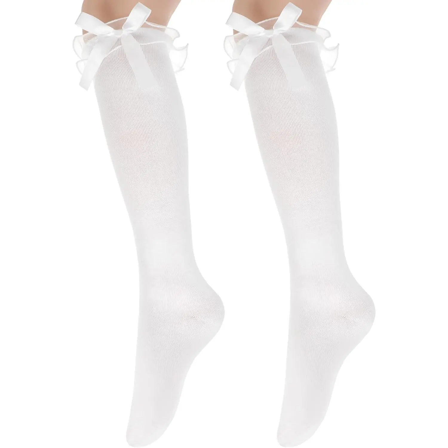 Knee High Socks with Bows, Girls White Knee High Socks Daily Wear, School Uniforms, Dance & Cosplay