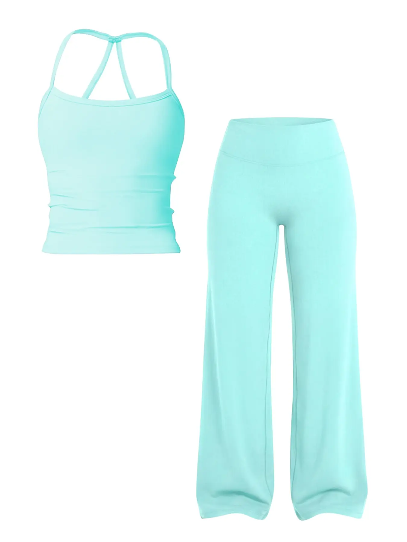 Women's Solid Color Sports Fitness Tank Top and Long Pants Set, Casual Sportswear Set, Activewear Workout Set, Comfortable Summer Yoga & Casual Athletic Wear