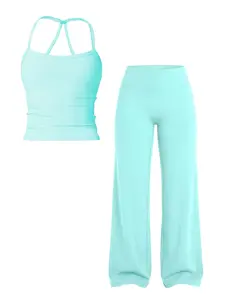 Women's Solid Color Sports Fitness Tank Top and Long Pants Set, Summer Comfortable Yoga, Casual Athletic Wear, Lightweight Summer Sportwear