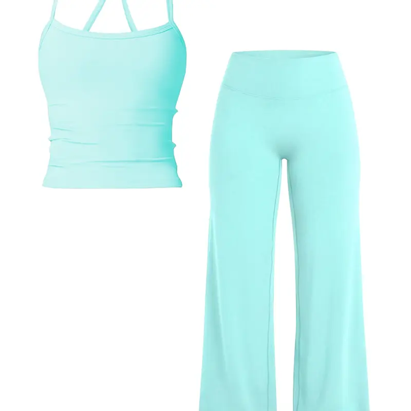 【Black Friday】Women's Solid Color Sports Fitness Tank Top and Long Pants Set, Casual Sportswear Set, Comfortable Summer Yoga & Casual Athletic Wear, Workout Sets