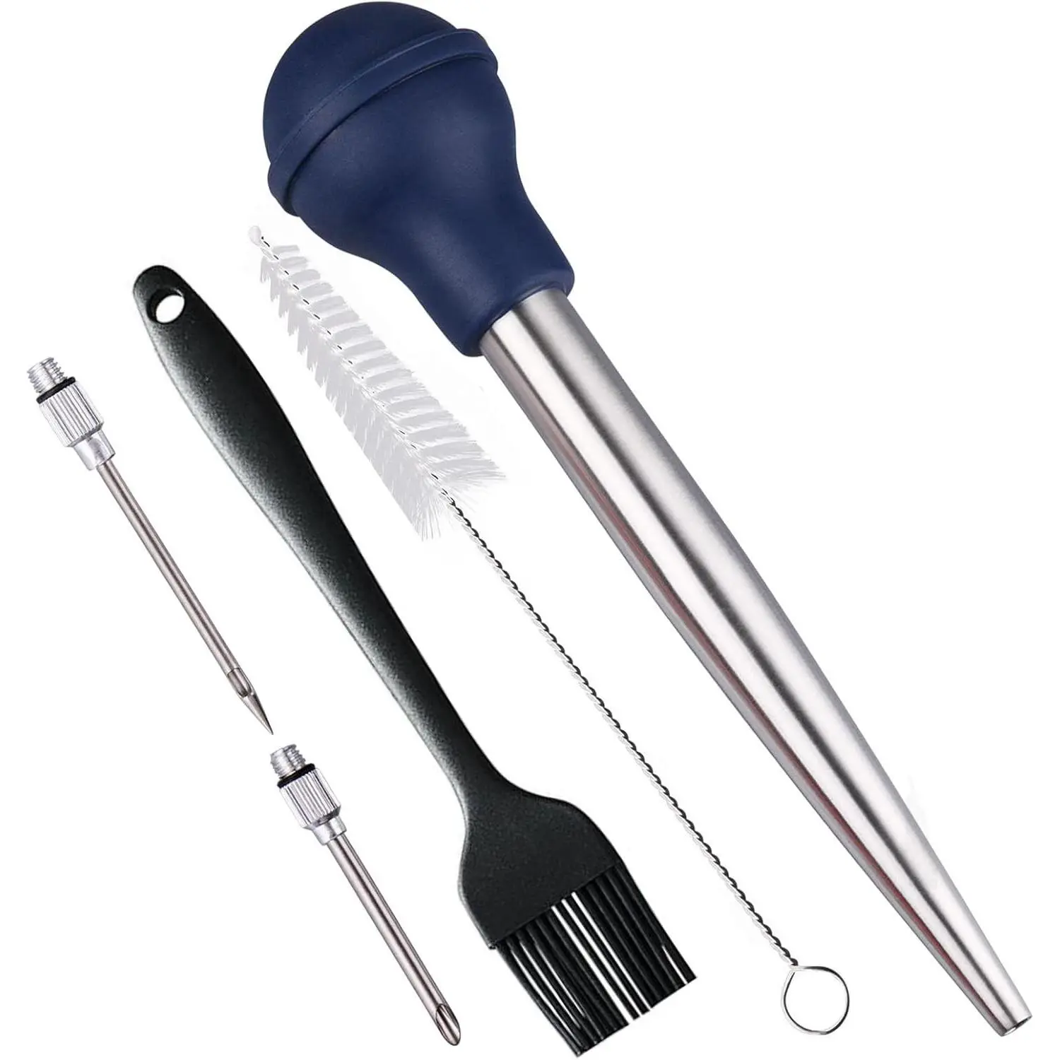 Turkey Baster, 18/8 Stainless Steel Turkey Baster, Baster Syringe Meat Injector Baster Set with 2 Needles&2 Cleaning Basting Brush, Baster for Flavor Meat Poultry, Beef&Chicken Cooking Blue