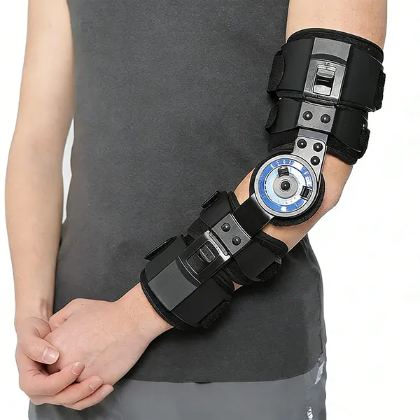 Plastic Hinged ROM Elbow Brace with Locking Hinges - Precision Motion Control, Adjustable Telescoping Arm Splint, Breathable Liner, for Fracture Recovery, Post-Op Support, Left/Right Arm Use